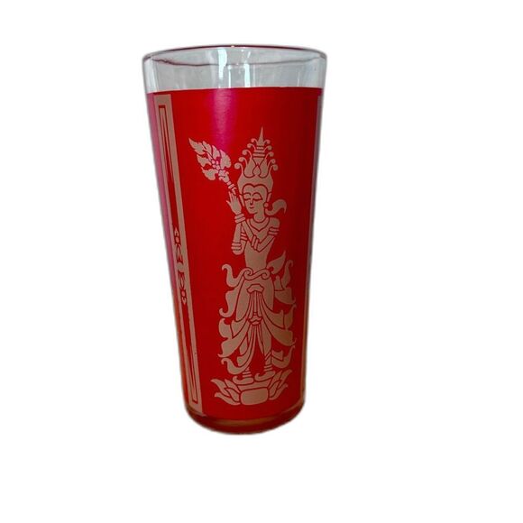MCM Culver Red Thai Goddess High Ball Glass Laksmi 60s - Picture 6 of 7